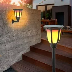 Solar Fackel 2er-Set Flammeneffekt Gartenfackel Solarlampe Garten Esotec 102495