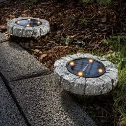 Solar Bodenleuchten 2er Set Betonoptik Solarlampe Garten Bodenstrahler Esotec