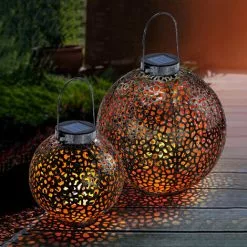 ESOTEC Metall Solarkugel 2er-Set Antik 20 Und 30cm Ornament Garten Deko Solarleuchte