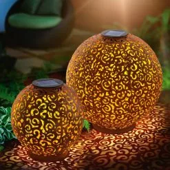 ESOTEC Metall Solarkugel 2er-Set Samira 20 Und 30cm Rost Garten Deko LED Solarleuchte