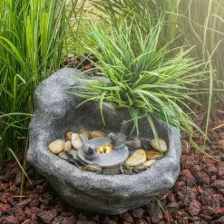 230 V Garten Dekobrunnen Mit Warmweißen LED Licht Zierbrunnen Vogeltränke Polyresin Grau - 42 X 32 X 17 Cm - Esotec 101456