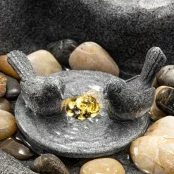 230 V Garten Dekobrunnen Mit Warmweißen LED Licht Zierbrunnen Vogeltränke Polyresin Grau - 42 X 32 X 17 Cm - Esotec 101456 -ESOTEC Geschäft 49255801 3