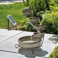 Solar Kaskadenbrunnen Mit Akku + LED Springbrunnen Gartenbrunnen Esotec 101300